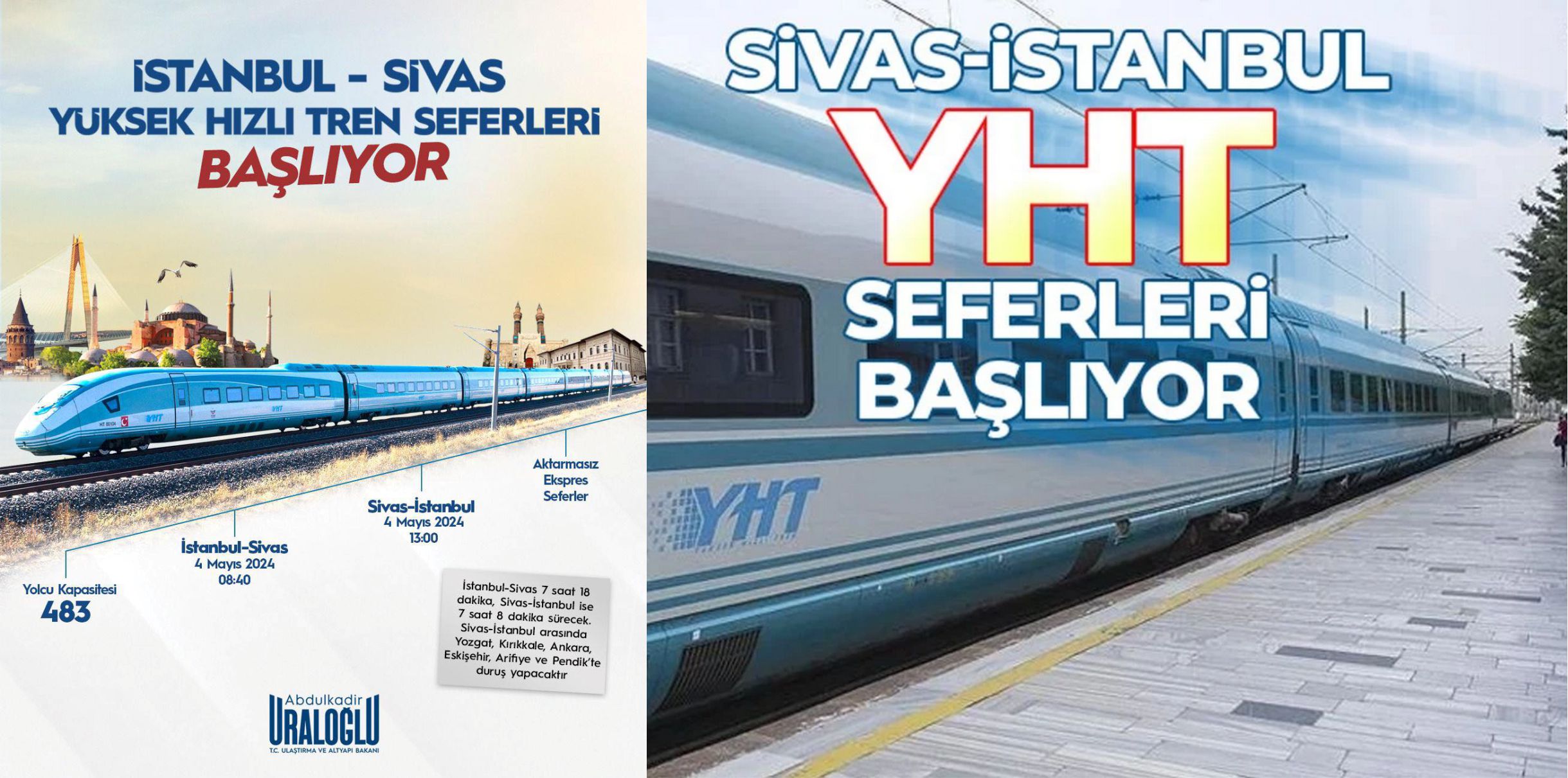 Sivas-İstanbul YHT Seferleri Başlıyor